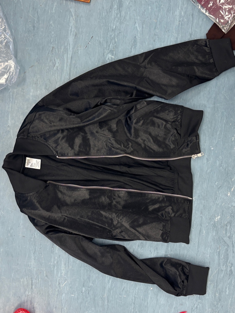 balera Black Satin Bomber Jacket with Silver Zipper